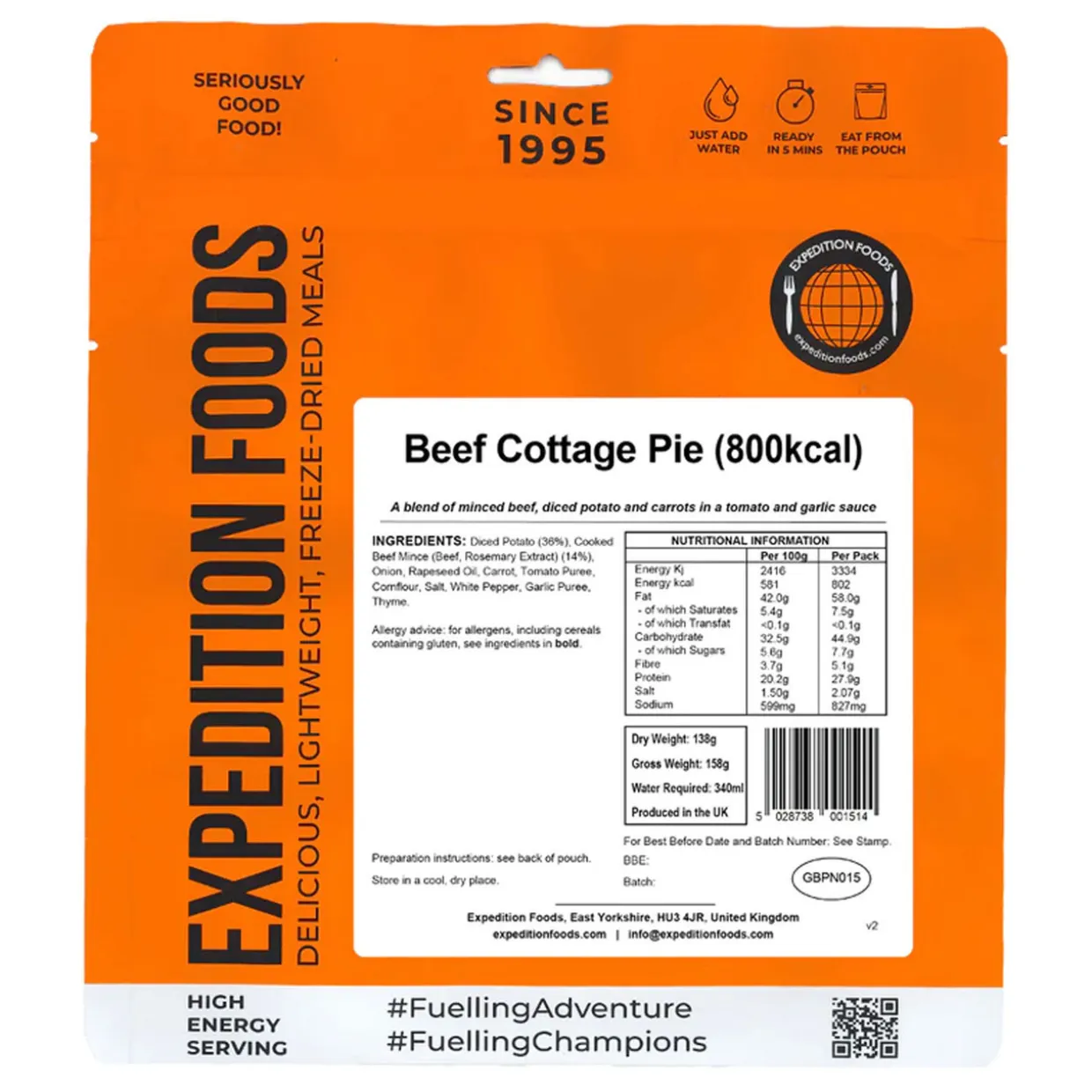 Beef Cottage Pie (High Energy Serving)