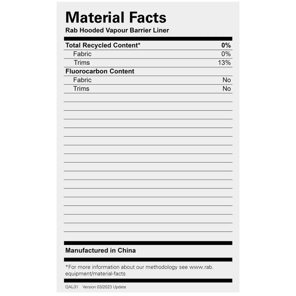 Hooded Vapour Barrier Liner