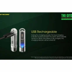 TIKI GITD USB Rechargeable Keychain Light