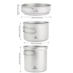 Ultralight 3 Piece Titanium Camping Cookware Set