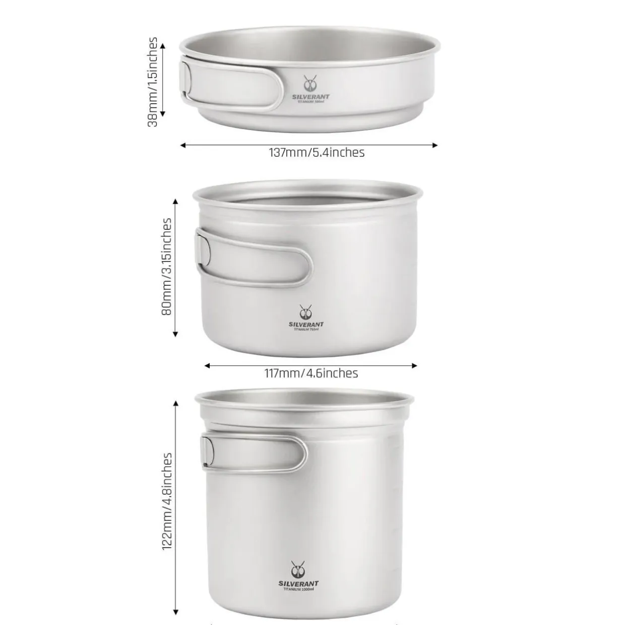 Ultralight 3 Piece Titanium Camping Cookware Set