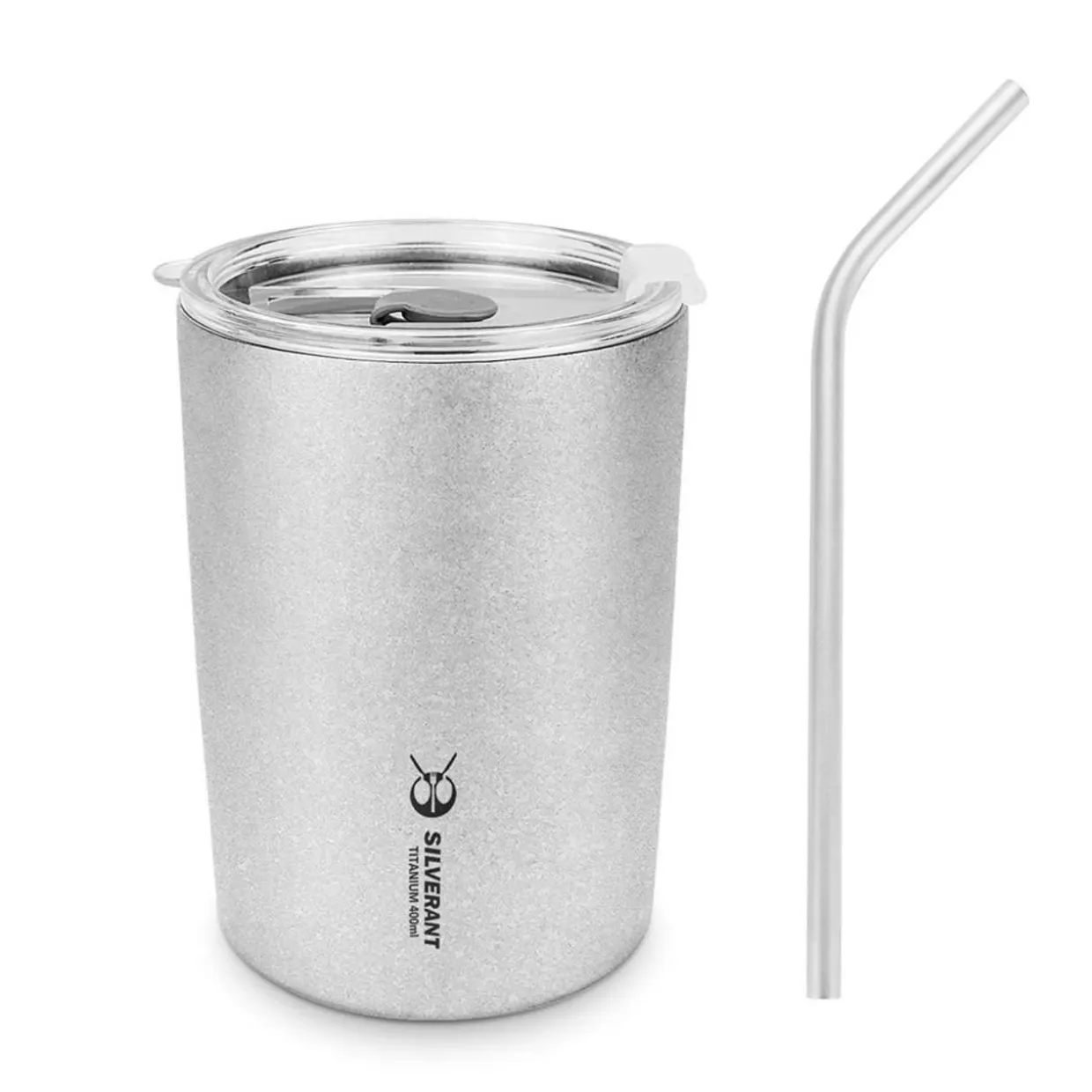 Ultralight Titanium Double-Wall Coffee Cup with Straw 400ml