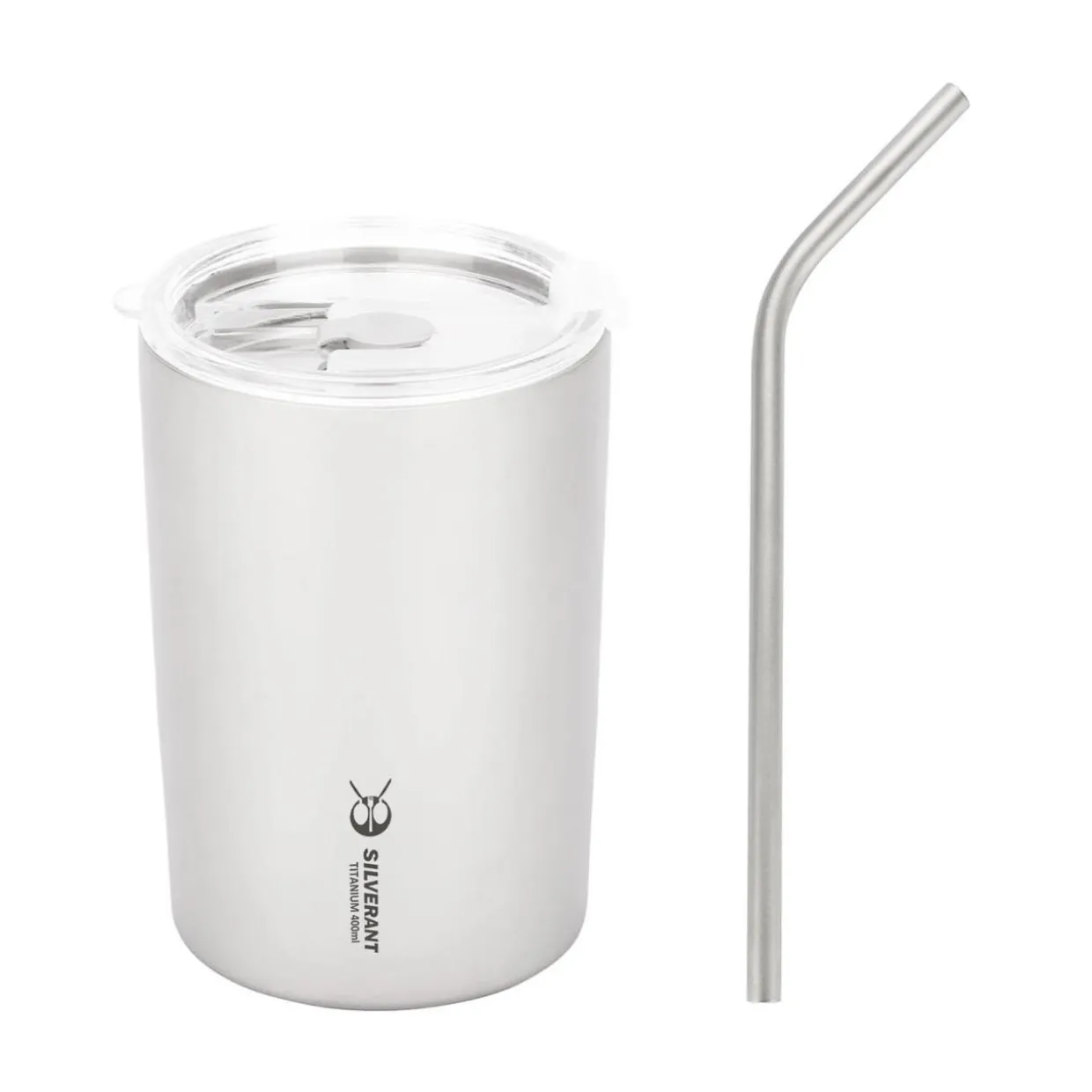 Ultralight Titanium Double-Wall Coffee Cup with Straw 400ml