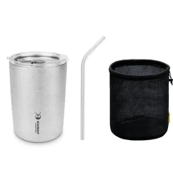 Ultralight Titanium Double-Wall Coffee Cup with Straw 400ml