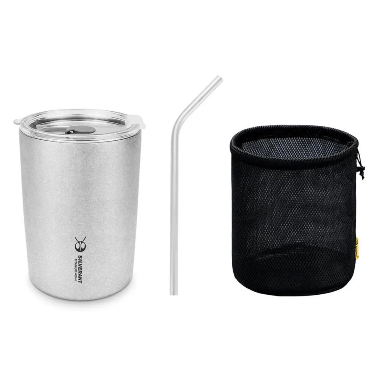 Ultralight Titanium Double-Wall Coffee Cup with Straw 400ml
